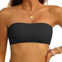 Aqua Eve Women Strapless Bikini Top Only Bandeau Swim Top Tube Top Swimsuit (Black, M)