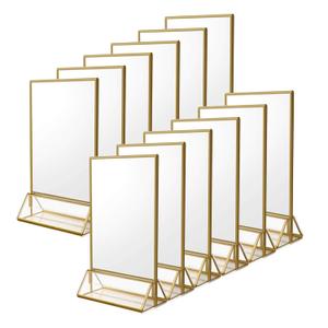 NIUBEE 12 Pack 5 x 7 Clear Acrylic Wedding Table Number Holder Stands with Gold Borders, Double Sided Gold Picture Frames Sign Holder for Restaurant Table Menu Recipe Cards Photo Display