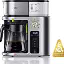 Braun MultiServe Coffee Machine 7 Programmable Brew Sizes / 3 Strengths + Iced Coffee & Hot Water for Tea, Glass Carafe (10-Cup), Stainless Steel, KF9170SI