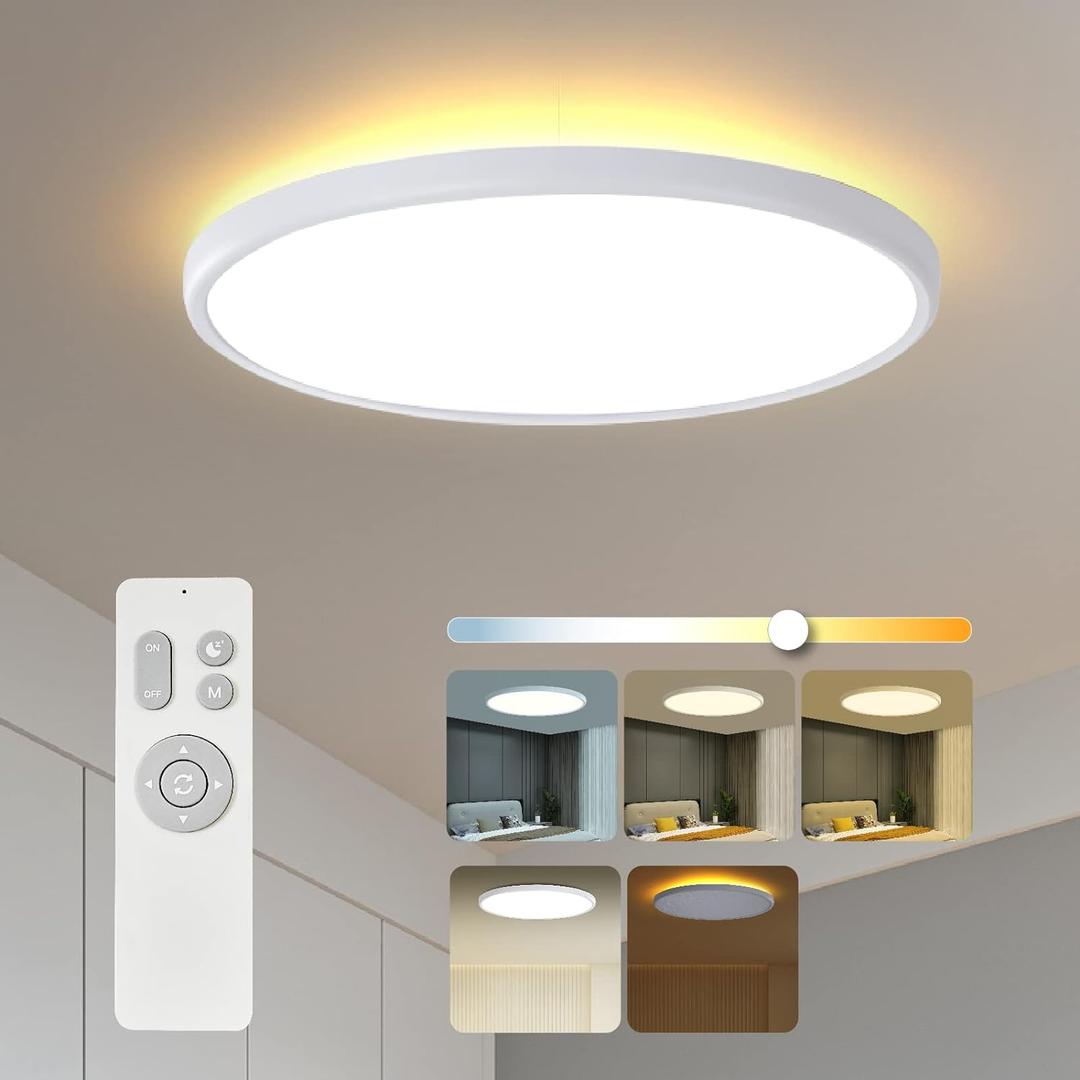 Roomratv Ceiling Light Flush Mount with Night Light, 36W Light Fixture with Remote Control, Full CCT and Brightness Adjustable, 18Inch Led Ceiling Light for Kitchen, Office, Kids Room (White)
