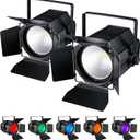 COB Stage Lights with Barn Doors, COB Par Light 200W LED RGBWAUV DMX512 Master-Slave Sound DJ Lighting Spotlight Fresnel for Church Concert Wedding (6-Colors Style, 2)