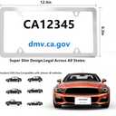 Fashion 4 Holes Slim Polish Mirror License Plate Frames,Stainless Steel License Plate Cover,Weather Proof License Plate Holder(4 Holes Super Slim Silver,2PCS)