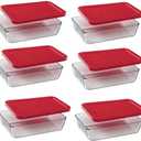 Pyrex (3) 7210 3-Cup Glass Food Storage Dishes & (3) 7210-PC Red Plastic Food Storage Lids (3 cup, Box of 6 Containers)