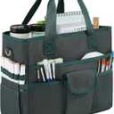 Freebat Craft Organizer Tote Bag with Multiple Pockets & Detachable Shoulder Strap, Art Storage Caddy for Pencil, Stationary, Book, Craft, Art, Office Supplies (Green)