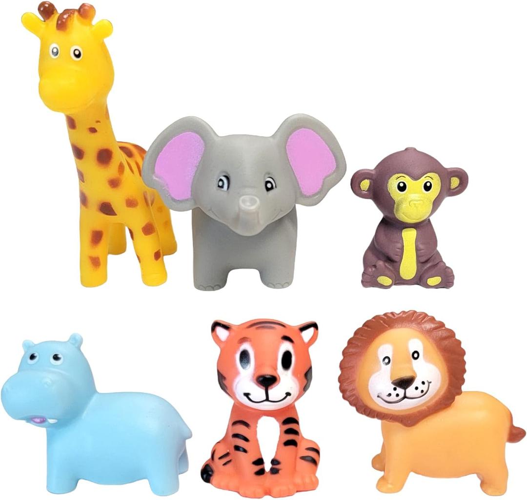 Mini Safari Zoo Rubber Animals (12 Pack) (2") Soft Rubber Bath Toy Like Rubber Duckies. Giraffe, Elephant, Lion, Tiger, Hippo and Monkey. (12)