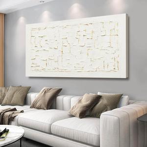 SOUGUAN Textured Wall Art Block Wall Painting Abstract Canvas Wall Pictures 24"x48" Art Posters for Office Artwork for Living Room (White)