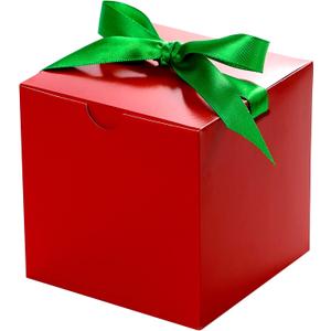 UnicoPak 50 Pack 4x4x4 Christmas Red Gift Boxes - Holiday Boxes With Lids for Presents, Ornaments, Candles, Mugs, Crafting - for Christmas Birthday, Party