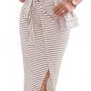 NOLLSOM Women Casual Sleeveless Striped Tank Midi Dresses Halter Neck Ruched Bodycon Dresses Tie Waist T Shirt Summer Dress (Brown, S)