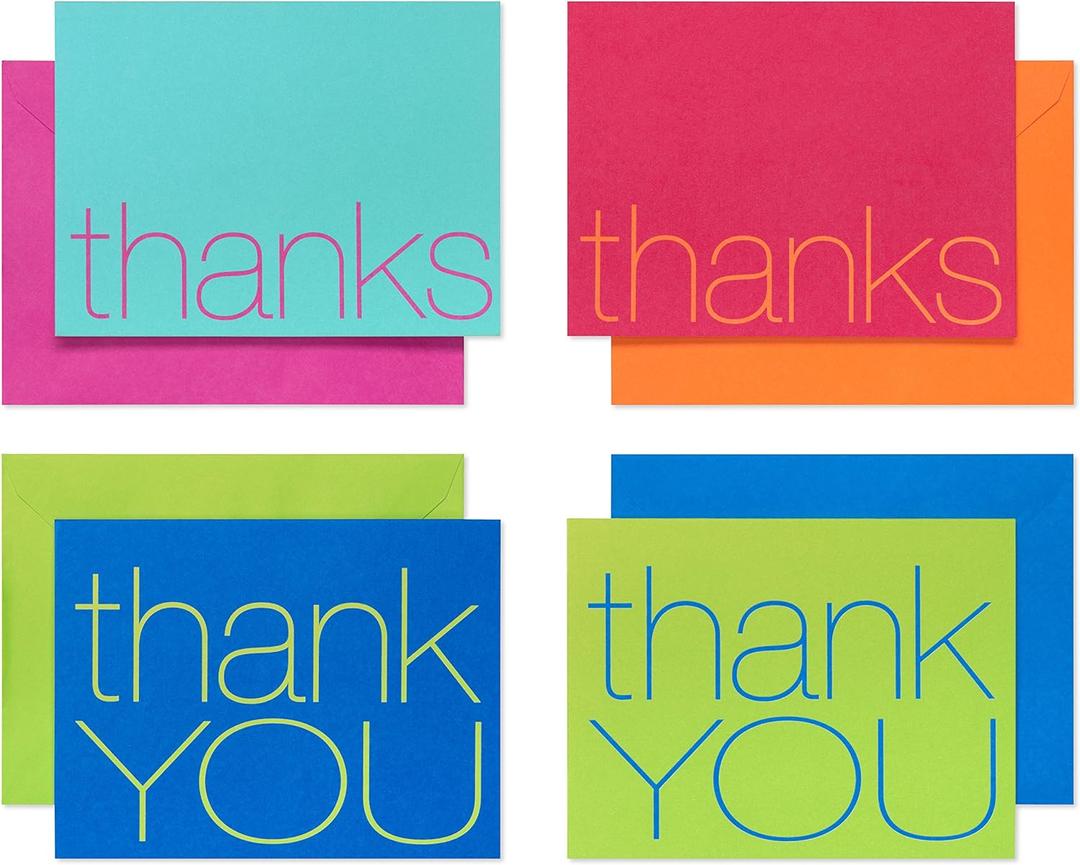 American Greetings Thank You Cards with Envelopes, Bold Multicolored (50-Count) (fuschia, orange, blue, green)