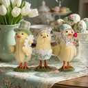 3PCS Easter Chick Decor - Cute Family Chicks Plush with Resin Claw Round Base, Chicken Figurines Decoration for Home Kitchen Office Farmhouse Spring Table Desktop Ornament Gift Set