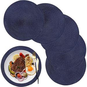 12.6 Inch Round Placemats Set of 6,Small Circle Placemats Washable Heat Resistant Table Mats for Kitchen Dining Table,Navy Blue (32CM)
