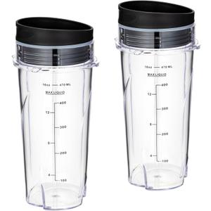 16oz QB3001SS QB3000SS BL660 BL770 BL780 BL830 Blender Cups for Ninja Replacement Fit Compact Personal Blender with Lids- 2 Pack.