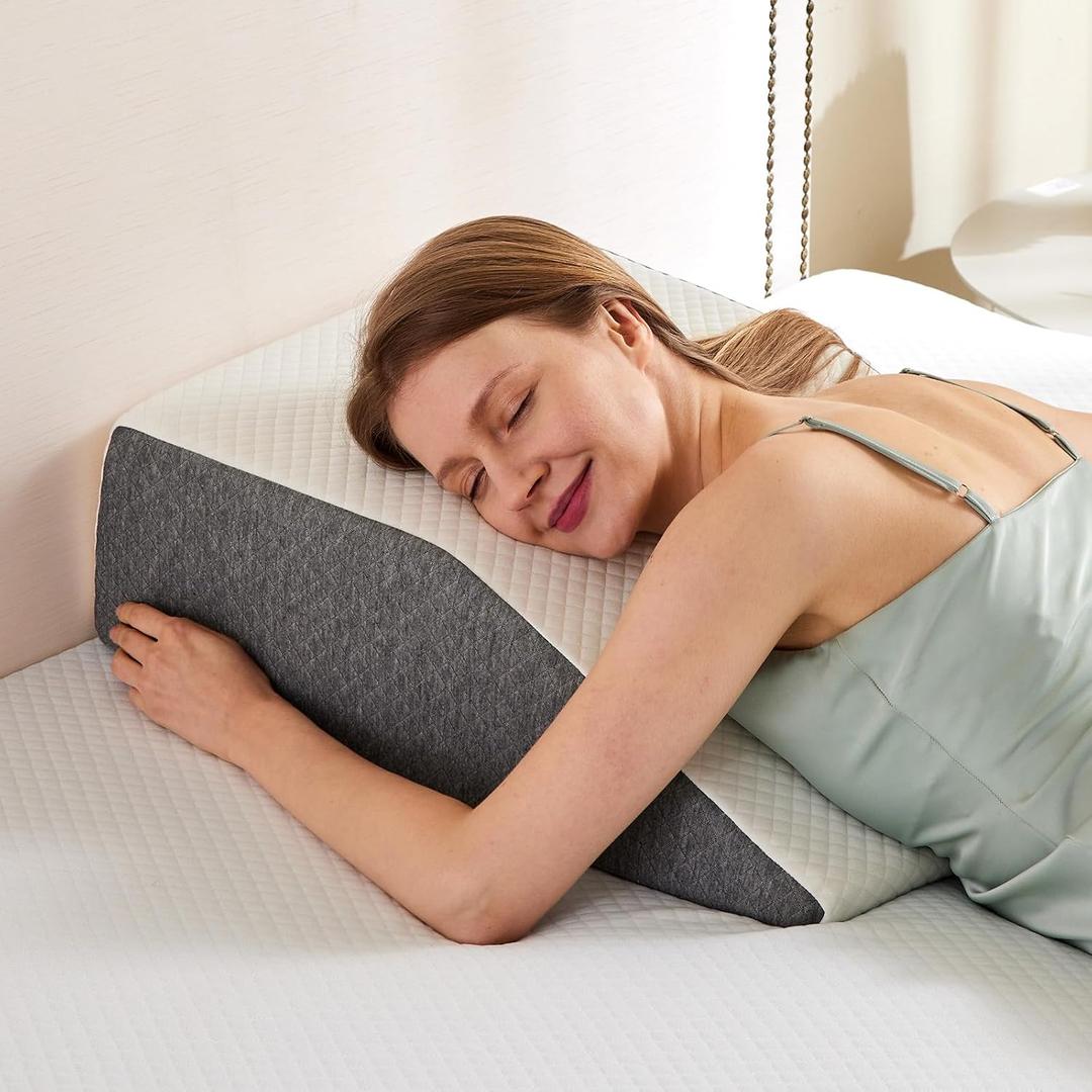 Sweetcrispy 7 Inch Wedge Pillow, Body Pillow for Sleep Apnea, Neck Pain Relief, Post Surgery, Sleeping Comfort, Snoring, White & Grey