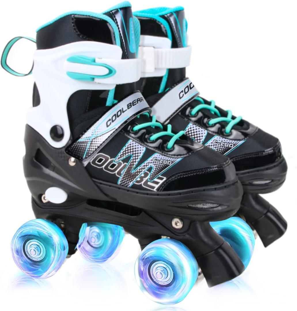 Adjustable Roller Skates for Girls and Women, All 8 Wheels of Girl's Skates Shine, Safe and Fun Illuminating for Kids (C-Black) Small 