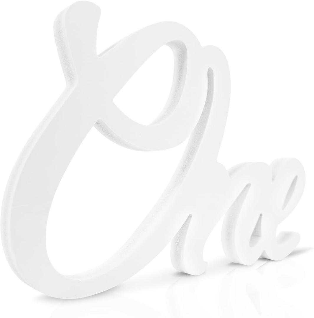 1st Birthday Decorations One Sign for First Birthday Table Centerpieces White Letter Wooden Photo Booth Props for One Year Old Birth Day Party Decorations Supplies(12.6x8.3inch)