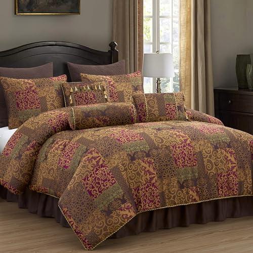Chezmoi Collection Amelia 9-Piece Floral Jacquard Patchwork Comforter Set, Queen, Multi-Color