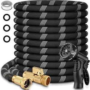 100 ft Flexible Garden Hose with 10 Spray Nozzle-Heavy Duty Superior Strength 96D Material Garden hoses -5-Layer PTE Latex Core - Lightweight Water hoses- Extra Strong Brass Connectors Garden hose