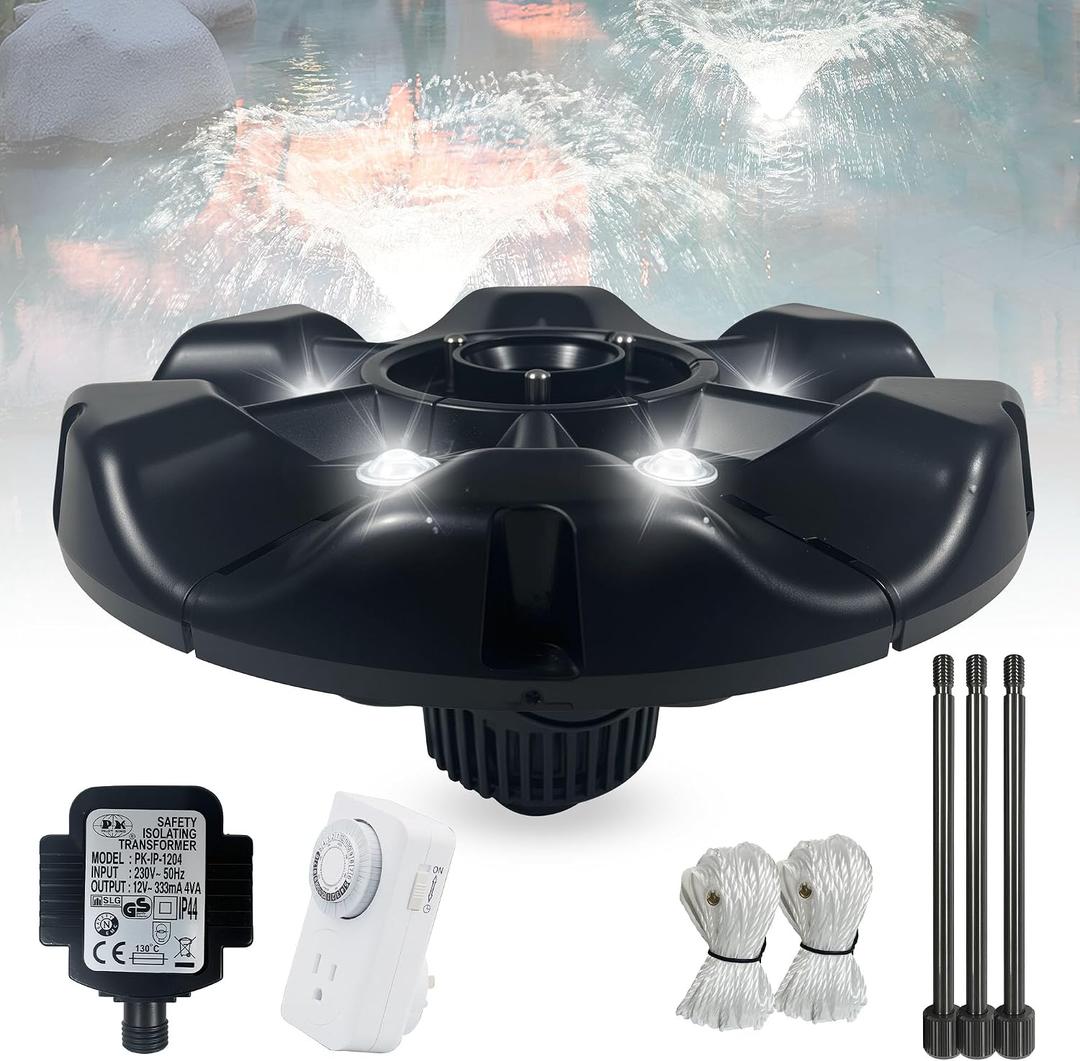 Pond Fountain Aerator,10000 GPH, 8 White LED Lights, Constant and Gradient Dual Modes,time Controller.35 Power Cord, Classic Crown Spray Pattern 4x10for Pond, Lake, Swimming Pool& Water Garden