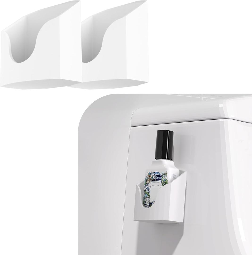 2 Pack Toilet Spray Holder for Poo Pourri 1/2/4 fl oz Bottles | Adhesive Toilet Tank Side Mount Bathroom Organizer | Easy One-Hand Access Spray Holder (White)