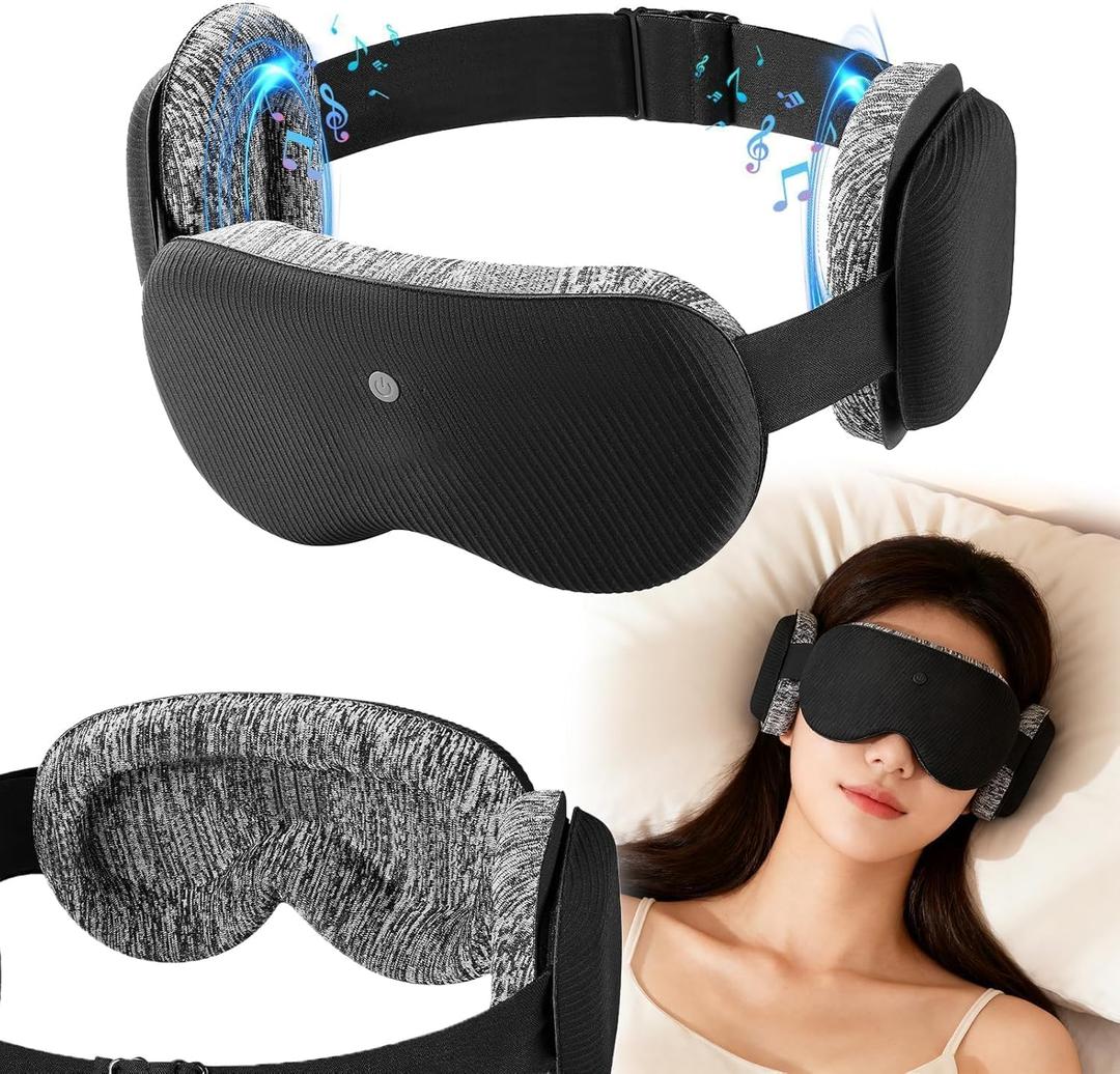 3D Bluetooth Sleep Mask with Voice Control,Eye Mask Headphones for Women Men 100% Pressure-Free & BlockOut,Wireless Cotton Mask for Side Sleepers Travel (Black)