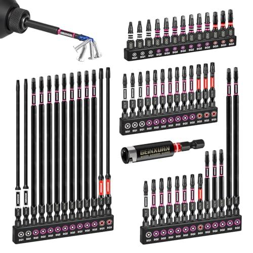 Geinxurn 52pcs Impact #1#2#3 Phillipes Screwdriver Bits Set, 1” 2” 3” 6” (PH1/PH2/PH3) Magnetic S2 Steel Cross Driver Bits Set and 1pc Impact Bit Holder with Color Coded Base
