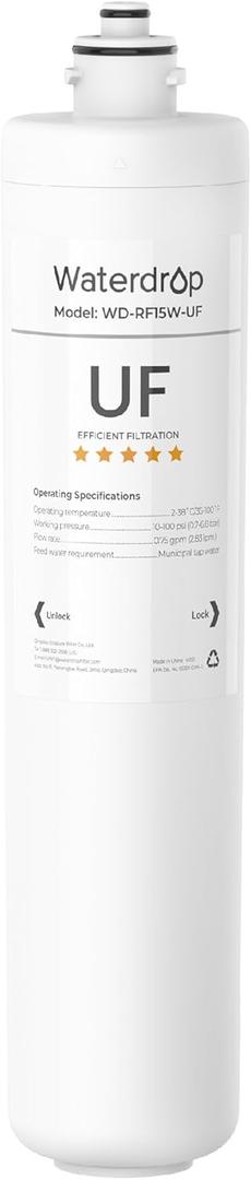 Waterdrop RF15W-UF 0.01 μm Water Filter Replacement for Waterdrop 15UAW-UF/15UBW-UF Under Sink Water Filter, Reduces Lead, Chlorine, Bad Taste & Odor