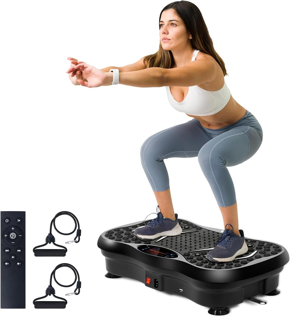 Vibration Plate Exercise Machine, Vibration Platform for Lymphatic Drainage Full Body, 99 Speed Levels, 5 Workout Modes & Resistance Bands, Home Gym Equipment for Shaping, Toning & Weight Loss (Black)