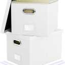 2 Pack File Storage Organizer, Portable File Box with Lid, Fit for Letter/Legal File Folder Storage, White (Leather) - Box only