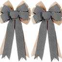 2 Pack Black White Stripe Burlap Fall Bows for Wreaths Decorations,Rustic Farmhouse Crafts Bow Wrapping Tree Topper Wedding Holiday Birthday Party Wall Home Front Door