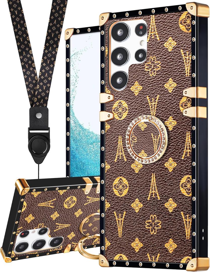Loheckle for Samsung Galaxy S24 Ultra Case for Women Girls Teens Designer Cute Cases with Ring Stand Holder and Lanyard Stylish Aesthetics Tower Luxury Cover for S24 Ultra