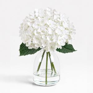 Hydrangea Artificial Flowers in Vase Fake Flowers for Home Decor | Real Touch White Hydrangea Faux Flowers with Faux Water for Bedroom Bathroom Office Table Centerpiece