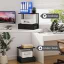 Printer Stand with Storage for Desk, with Fabric Drawer Desktop Printer Stand Shelf Organzier for Home Office, for Above and Under Desk Printer Table, Fax Machine Copier Scanner, Black