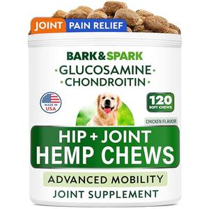 Hip&Joint Hemp Chews for Dogs - Max Strength Glucosamine Chondroitin for Dogs - Dog Joint Pain Relief Treats - Mobility & Flexibility Support - Advanced Joint Care - MSM - Made in USA (120Ct), EXP: 06/2028