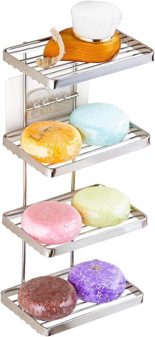 YQh 4 Tier Shower Shampoo Soap Holder, Shower Wall Soap Dish Holder, Shampoo Bar Holder, Bathroom Soap Box, Self-Draining Soap Bar Holder, Stainless Steel Soap Holder for Bathroom, Kitchen (Four Shelf Soap Rack)