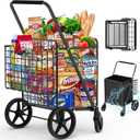450lbs Capacity Shopping Cart,Upgrade Huge Grocery Cart on Wheels,Heavy Duty Foldable Utility Shopping Carts with Double Basket and 360 Rolling Swivel Wheels for Groceries Laundry Transport 1 Super Jumbo