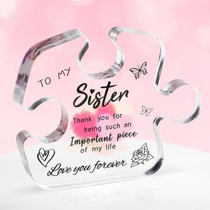 Sister Gift – Elegant Acrylic Puzzle Plaque (4.9×4 Inch) Perfect Present for Birthday, Graduation, Christmas from Brother, Sibling – Best Sister Ever Gift, Lovely Paperweight, Desk Decoration