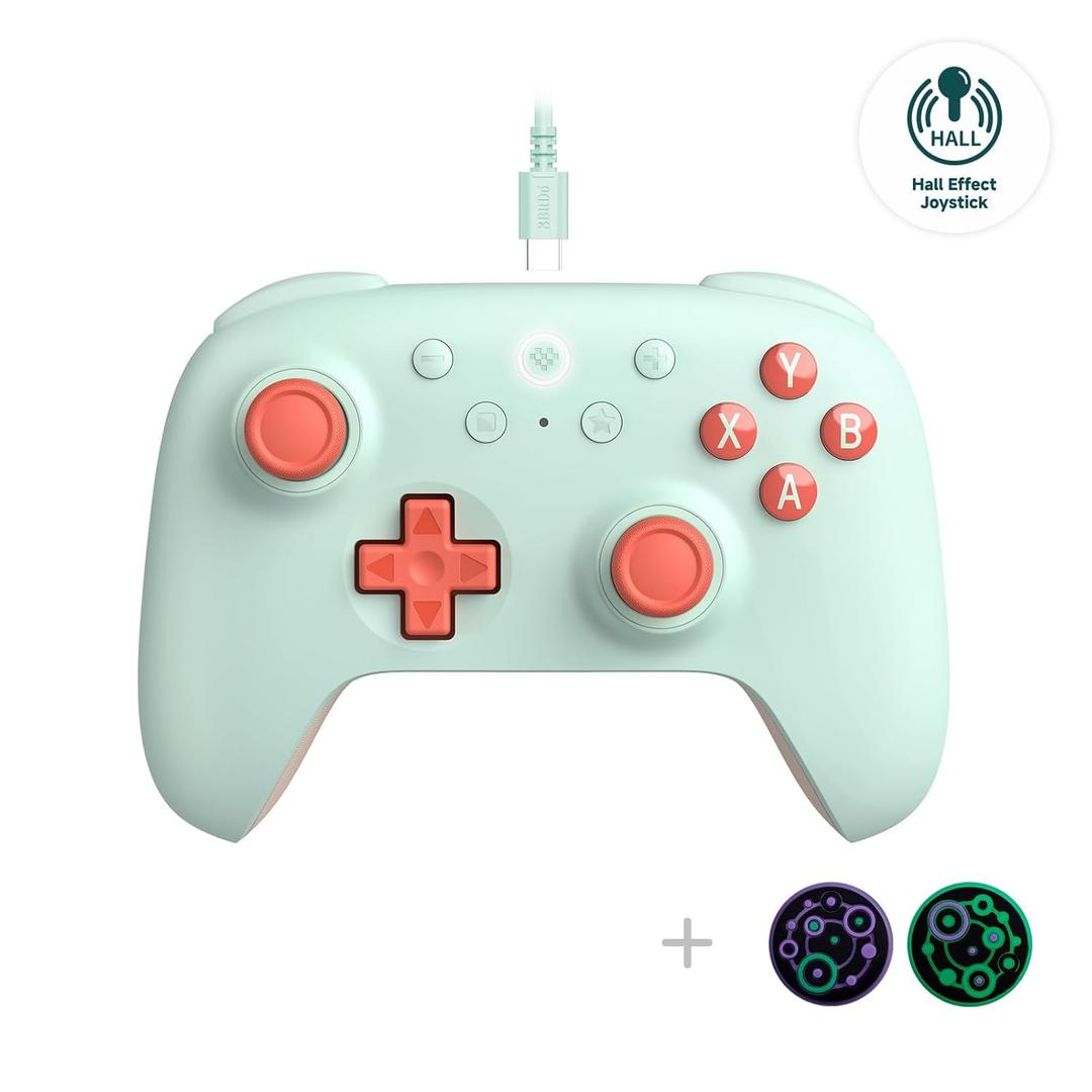 8Bitdo Ultimate 2C Hall Effect Joysticks and Hall Triggers Wired Controller for Windows PC and Android, with Remappable L4/R4 Bumpers, Turbo function & Rumble vibration (Mint)