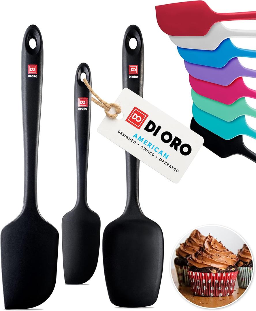DI ORO Silicone Spatula Set - Rubber Kitchen Spatulas for Baking, Cooking, & Mixing - 600F Heat-Resistant & BPA Free Silicone Scraper Spatulas for Nonstick Cookware - Dishwasher Safe (3pc, Black)