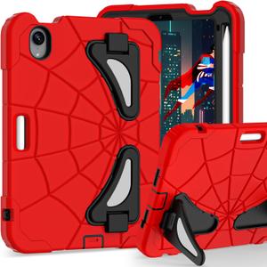 Kids Case for iPad mini 7 A17 Pro 2024/ Mini 6 8.3 inch, Spider Case for iPad mini 7th 6th Generation, Shockproof Durable Full Protective Cover with Pencil Holder, Kickstand (Red+Black)