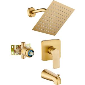 Gold Brushed Tub Shower Faucet Set With 8" Shower Head & Spout,  Brushed Gold
