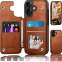 DJDUCK Designed for iPhone 16 Case Wallet with Card Holder, [Magnetic Clasp Cover] [RFID Blocking Leather Protection] Shockproof Women Men Cases 6.1 Inch for Apple 16 Light Brown