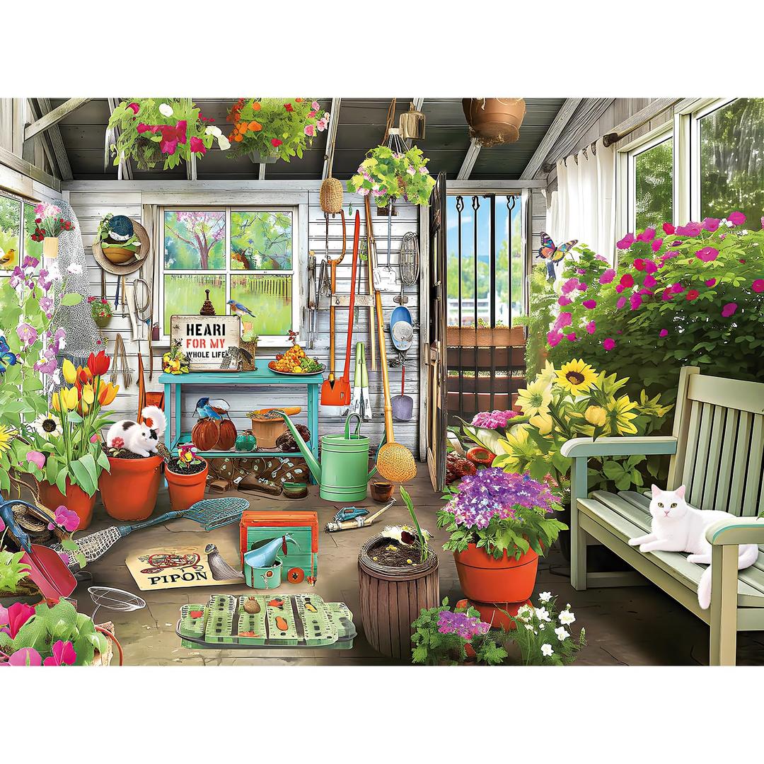 ZHISEOYI Jigsaw Puzzle, 500 Piece Jigsaw Puzzle for Adults Kids, Garden Cat Flowers Puzzle 500 Pieces, Birthday for Family Game Nights, Finished Size 20.5 x 15 in