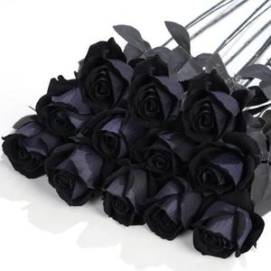 12 Pcs Black Roses Artificial Flowers with Long Stem, Faux Silk Rose Bouquet Realistic Lifelike Fake Floral Bundles for Halloween Valentine's Day Wedding Party Table Centerpiece Decor, Small