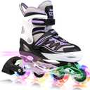 2PM SPORTS Cytia Pink Girls Adjustable Illuminating Inline Skates with Light up Wheels, Fun Flashing Beginner Roller Skates for Kids (Medium - Big Kid (13C-3 US), Purple)