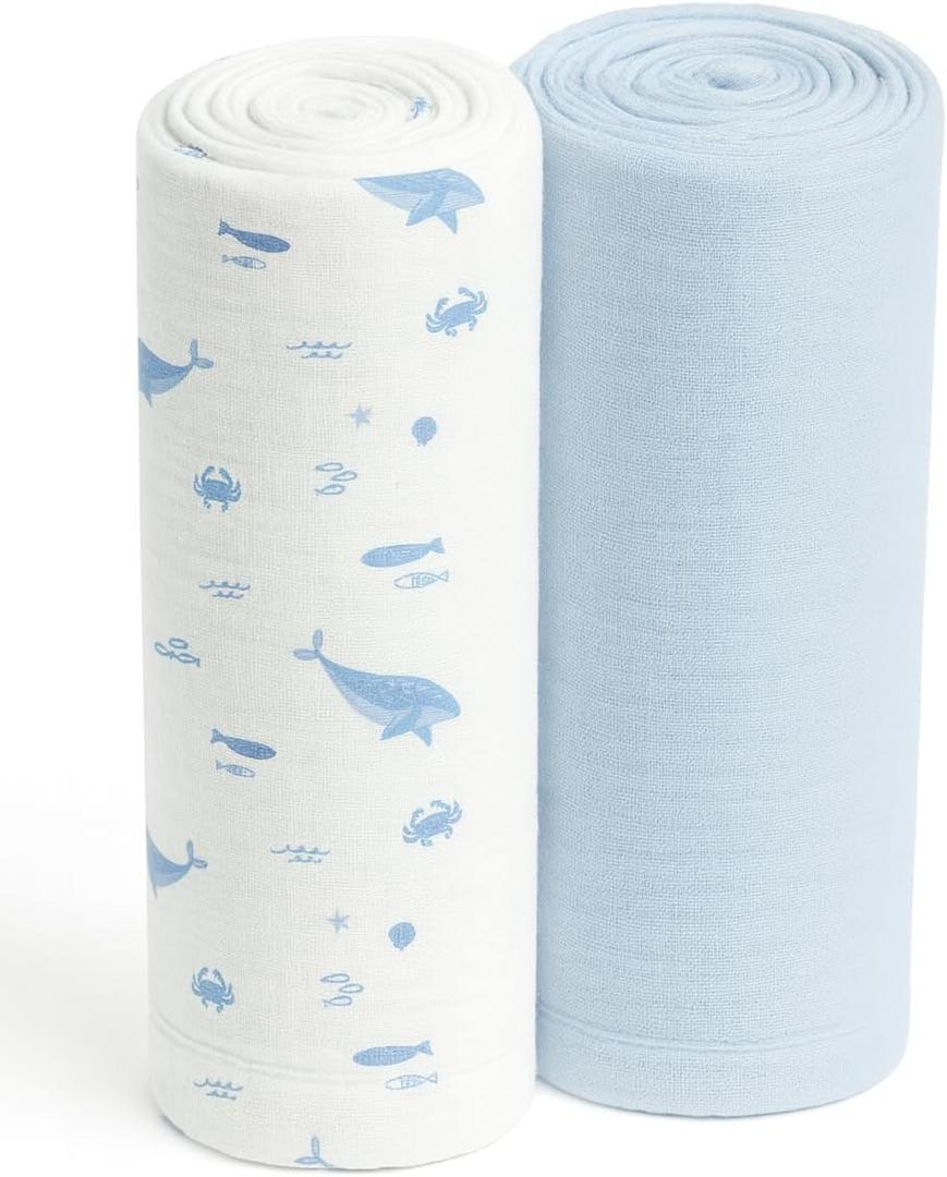 SUNSHINE & SNUGGLES Soft 100% Cotton Swaddles for Newborns, 2- Pack - Large, Breathable Baby Blanket - Versatile, Durable Muslin Swaddle Blankets - Perfect for Moms