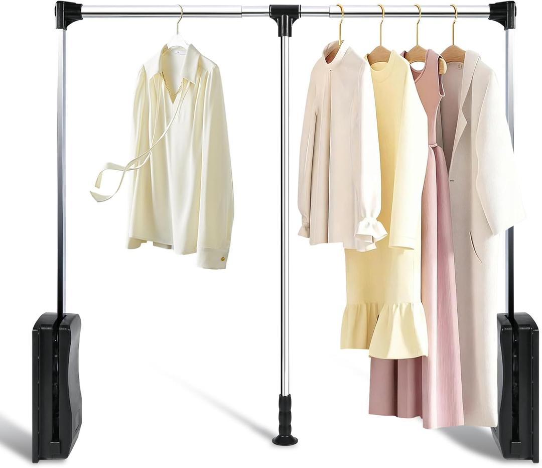 Adjustable Pull Down Closet Rod 32-45 Inch, Polished Metal Wardrobe Lift Rail Organizer with Two-way Buffering, 40 lbs Capacity for Hanging Clothes, Side-Mounted for Cabinets/Wardrobes