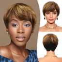 RUWISS Pixie Cut Wigs for Black Women Pixie Cut Human Hair Wigs Short Layered Wigs Upper Brown&Blonde Mixed Lower Natural Black Short Pixie Human Hair Wigs (BL1B/427 (1157)