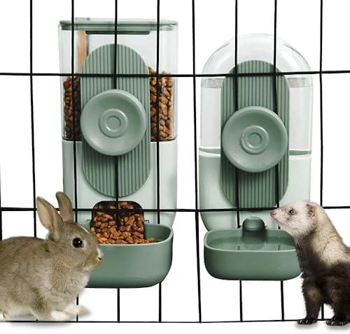 Lemtrflo Hanging Automatic Food and Water Dispenser, Gravity Rabbit Feeder Set, Cage Cat and Bunny Food Bowl (Cage Grid Spacing Over 1.2'')