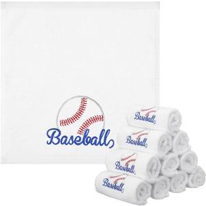 12 Pcs Baseball Towel Baseball Team Gift Party Favor Gift Absorbent Cotton Embroidered Hand Towels for Women Men Bath Sweat Sports Lovers Coach Player Team Gym Bathroom Beach, White, 13.8 x 13.8 Inch