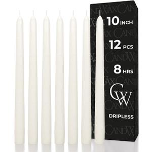 CANDWAX 10 inch Tapered Candles - Set of 12 Pearl Unscented Dripless Candlesticks - Perfect for Dinner - Ivory Candle